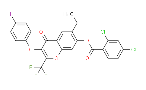 CAS No. 303093-85-8, 6-Ethyl-3-(4-iodophenoxy)-4-oxo-2-(trifluoromethyl)-4H-chromen-7-yl 2,4-dichlorobenzoate