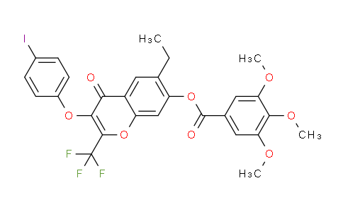 CAS No. 303093-81-4, 6-Ethyl-3-(4-iodophenoxy)-4-oxo-2-(trifluoromethyl)-4H-chromen-7-yl 3,4,5-trimethoxybenzoate