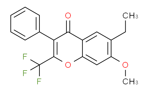 CAS No. 105258-08-0, 6-Ethyl-7-methoxy-3-phenyl-2-(trifluoromethyl)-4H-chromen-4-one