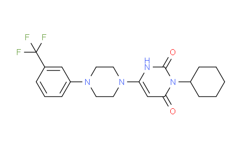 CAS No. 1883548-87-5, 3-Cyclohexyl-6-[4-[3-(trifluoro methyl)phenyl]piperazin-1-yl] -1H-pyrimidine-2,4-dione