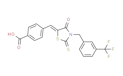 CAS No. 1073612-91-5, (Z)-4-((4-Oxo-2-thioxo-3-(3- (trifluoromethyl)benzyl)thiazolidin-5- ylidene)methyl)benzoic acid