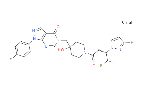 CAS No. 1959551-26-8, (S)-5-((1-(4,4-Difluoro-3-(3-fluoro-1H-pyrazol-1- yl)butanoyl)-4-hydroxypiperidin-4-yl)methyl)-1-(4- fluorophenyl)-1,5-dihydro-4H-pyrazolo[3,4-d]pyrimidin-4- one