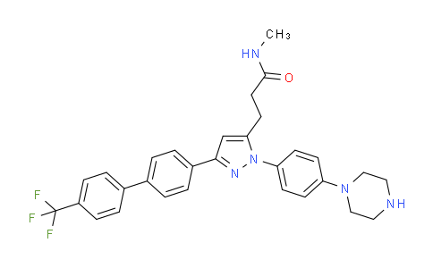 CAS No. 2070015-22-2, N-methyl-3-[2-(4-piperazin-1-ylphenyl)-5-[4-[4-(trifluoromethyl)phenyl]phenyl]pyrazol-3-yl]propanamide