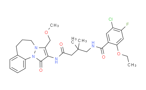 CAS No. 2316817-88-4, 5-Chloro-2-ethoxy-4-fluoro-N-(4-((3-(methoxymethyl)-1- oxo-6,7-dihydro-1H,5H-benzo[c]pyrazolo[1,2- a][1,2]diazepin-2-yl)amino)-2,2-dimethyl-4- oxobutyl)benzamide