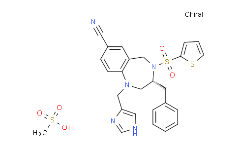CAS No. 474010-58-7, (R)-1-((1H-Imidazol-4-yl)methyl)-3-benzyl-4-(thiophen-2-ylsulfonyl)-2,3,4,5-tetrahydro-1H-benzo[e][1,4]diazepine-7-carbonitrile methanesulfonate