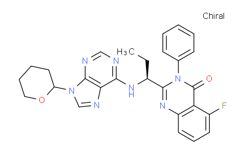 CAS No. 1453810-71-3, 5-fluoro-3-phenyl-2-((1S)-1-((9-(tetrahydro-2H-pyran-2-yl)-9H-purin-6-yl)amino)propyl)quinazolin-4(3H)-one