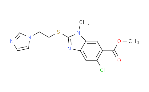 CAS No. 1446718-32-6, methyl 2-((2-(1H-imidazol-1-yl)ethyl)thio)-5-chloro-1-methyl-1H-benzo[d]imidazole-6-carboxylate