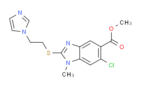 CAS No. 1446718-34-8, methyl 2-((2-(1H-imidazol-1-yl)ethyl)thio)-6-chloro-1-methyl-1H-benzo[d]imidazole-5-carboxylate