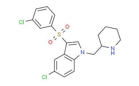 CAS No. 651335-04-5, 5-Chloro-3-((3-chlorophenyl)sulfonyl)-1-(piperidin-2-ylmethyl)-1H-indole