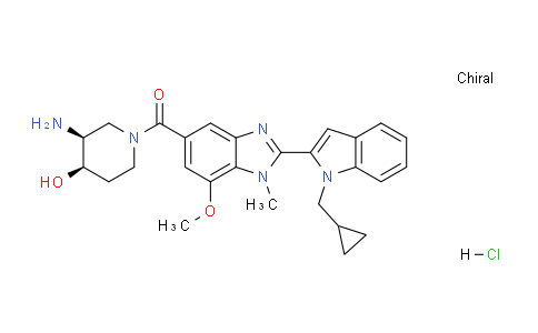 CAS No. 1652591-81-5, ((3S,4R)-3-amino-4-hydroxypiperidin-1-yl)(2-(1-(cyclopropylmethyl)-1H-indol-2-yl)-7-methoxy-1-methyl-1H-benzo[d]imidazol-5-yl)methanone hydrochloride