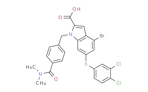 CAS No. 2216763-38-9, 4-Bromo-6-((3,4-dichlorophenyl)thio)-1-(4- (dimethylcarbamoyl)benzyl)-1H-indole-2-carboxylic acid