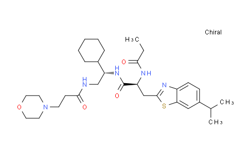 CAS No. 2245887-38-9, (S)-N-((S)-1-Cyclohexyl-2-(3- morpholinopropanamido)ethyl)-3-(6- isopropylbenzo[d]thiazol-2-yl)-2- propionamidopropanamide