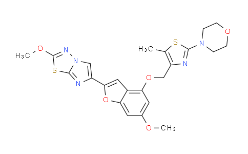 CAS No. 1478712-37-6, 4-(4-(((6-methoxy-2-(2-methoxyimidazo[2,1-b][1,3,4]thiadiazol-6-yl)benzofuran-4-yl)oxy)methyl)-5-methylthiazol-2-yl)morpholine