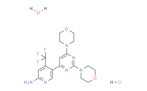CAS No. 1389337-64-7, 5-(2,6-dimorpholinopyrimidin-4-yl)-4-(trifluoromethyl)pyridin-2-amine hydrochloride hydrate