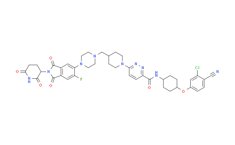 CAS No. 2222112-77-6, N-[4-(3-chloro-4-cyanophenoxy)cyclohexyl]-6-[4-[[4-[2-(2,6-dioxopiperidin-3-yl)-6-fluoro-1,3-dioxoisoindol-5-yl]piperazin-1-yl]methyl]piperidin-1-yl]pyridazine-3-carboxamide
