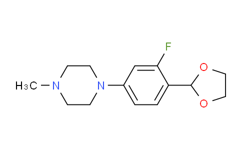 CAS No. 1346597-60-1, 1-(4-(1,3-Dioxolan-2-yl)-3-fluorophenyl)-4-methylpiperazine