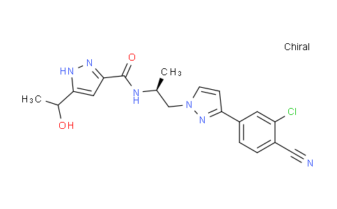 CAS No. 1297538-32-9, N-((S)-1-(3-(3-chloro-4-cyanophenyl)-1H-pyrazol-1-yl)propan-2-yl)-5-(1-hydroxyethyl)-1H-pyrazole-3-carboxamide