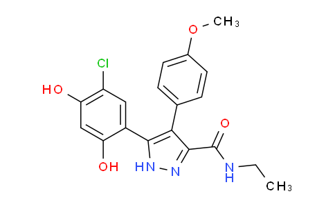 CAS No. 558640-51-0, 5-(5-chloro-2,4-dihydroxyphenyl)-N-ethyl-4-(4-methoxyphenyl)-1H-pyrazole-3-carboxamide