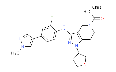 CAS No. 1936428-93-1, (S)-1-(3-((2-Fluoro-4-(1-methyl-1H-pyrazol-4- yl)phenyl)amino)-1-(tetrahydrofuran-3-yl)-1,4,6,7- tetrahydro-5H-pyrazolo[4,3-c]pyridin-5-yl)ethan-1-one
