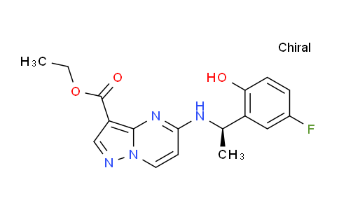 CAS No. 1802221-21-1, ethyl (R)-5-((1-(5-fluoro-2-hydroxyphenyl)ethyl)amino)pyrazolo[1,5-a]pyrimidine-3-carboxylate