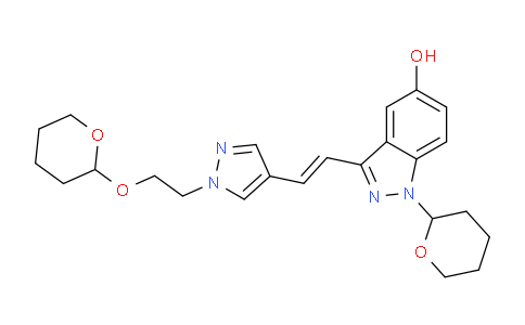 CAS No. 1254473-80-7, (E)-1-(tetrahydro-2H-pyran-2-yl)-3-(2-(1-(2-((tetrahydro-2H-pyran-2-yl)oxy)ethyl)-1H-pyrazol-4-yl)vinyl)-1H-indazol-5-ol