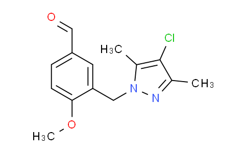 CAS No. 957505-02-1, 3-[(4-chloro-3,5-dimethyl-1H-pyrazol-1-yl)methyl]-4-methoxybenzaldehyde