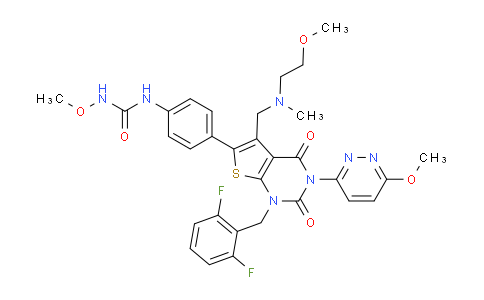 CAS No. 737789-61-6, 1-[4-[1-[(2,6-difluorophenyl)methyl]-5-[[2-methoxyethyl(methyl)amino]methyl]-3-(6-methoxypyridazin-3-yl)-2,4-dioxothieno[2,3-d]pyrimidin-6-yl]phenyl]-3-methoxyurea