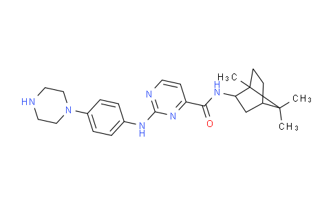 CAS No. 943122-71-2, 2-((4-(piperazin-1-yl)phenyl)amino)-N-(1,7,7-trimethylbicyclo[2.2.1]heptan-2-yl)pyrimidine-4-carboxamide