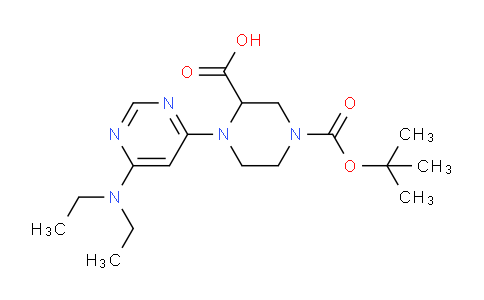 CAS No. 1353944-99-6, 4-(tert-Butoxycarbonyl)-1-(6-(diethylamino)pyrimidin-4-yl)piperazine-2-carboxylic acid