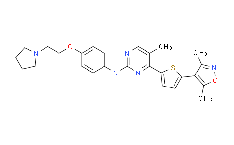 CAS No. 1138472-98-6, 4-(5-(3,5-dimethylisoxazol-4-yl)thiophen-2-yl)-5-methyl-N-(4-(2-(pyrrolidin-1-yl)ethoxy)phenyl)pyrimidin-2-amine