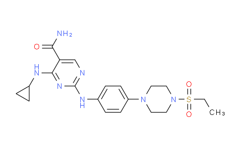 CAS No. 1198300-79-6, 4-(cyclopropylamino)-2-((4-(4-(ethylsulfonyl)piperazin-1-yl)phenyl)amino)pyrimidine-5-carboxamide