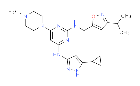 CAS No. 898280-07-4, N4-(5-cyclopropyl-1H-pyrazol-3-yl)-N2-((3-isopropylisoxazol-5-yl)methyl)-6-(4-methylpiperazin-1-yl)pyrimidine-2,4-diamine