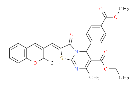 CAS No. 611178-06-4, Ethyl 5-(4-(methoxycarbonyl)phenyl)-7-methyl-2-((2-methyl-2H-chromen-3-yl)methylene)-3-oxo-3,5-dihydro-2H-thiazolo[3,2-a]pyrimidine-6-carboxylate