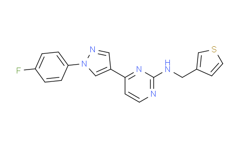CAS No. 1227707-44-9, 4-(1-(4-Fluorophenyl)-1H-pyrazol-4-yl)-N-(thiophen-3-ylmethyl)pyrimidin-2-amine