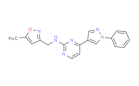 CAS No. 1227713-25-8, N-((5-Methylisoxazol-3-yl)methyl)-4-(1-phenyl-1H-pyrazol-4-yl)pyrimidin-2-amine