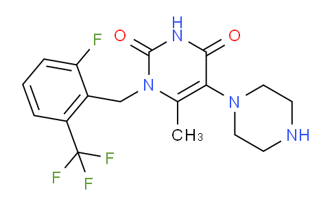 CAS No. 1308380-33-7, 1-(2-Fluoro-6-(trifluoromethyl)benzyl)-6-methyl-5-(piperazin-1-yl)pyrimidine-2,4(1H,3H)-dione