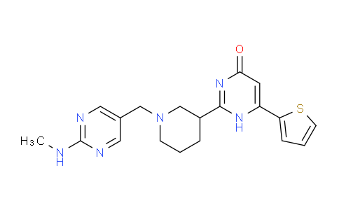 CAS No. 1381289-58-2, 2-(1-((2-(Methylamino)pyrimidin-5-yl)methyl)piperidin-3-yl)-6-(thiophen-2-yl)pyrimidin-4(1H)-one