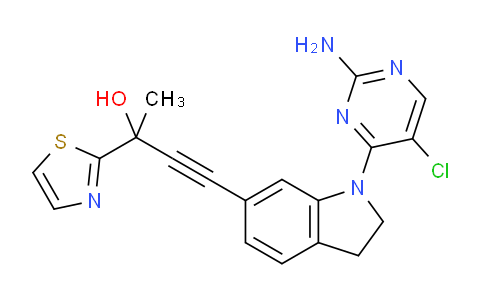 CAS No. 1202764-53-1, 4-[1-(2-Amino-5-chloro-pyrimidin-4-yl)-2,3-dihydro-1H- indol-6-yl]-2-thiazol-2-yl-but-3-yn-2-ol