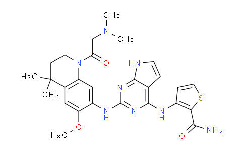 CAS No. 1123163-20-1, 3-[[2-[[1-[2-(Dimethylamino)acetyl]-1,2,3,4-tetrahydro-6- methoxy-4,4-dimethyl-7-quinolinyl]amino]-7H- pyrrolo[2,3-d]pyrimidin-4-yl]amino]-2- thiophenecarboxamide