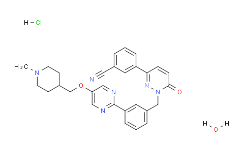 CAS No. 1946826-82-9, 3-[1-[[3-[5-[(1-methylpiperidin-4-yl)methoxy]pyrimidin-2-yl]phenyl]methyl]-6-oxopyridazin-3-yl]benzonitrile;hydrate;hydrochloride
