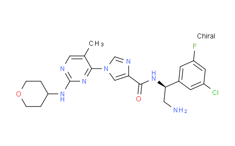 CAS No. 2055597-12-9, N-[(1S)-2-amino-1-(3-chloro-5-fluorophenyl)ethyl]-1-[5-methyl-2-(oxan-4-ylamino)pyrimidin-4-yl]imidazole-4-carboxamide