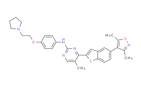 CAS No. 1138474-57-3, 4-(5-(3,5-dimethylisoxazol-4-yl)benzo[b]thiophen-2-yl)-5-methyl-N-(4-(2-(pyrrolidin-1-yl)ethoxy)phenyl)pyrimidin-2-amine