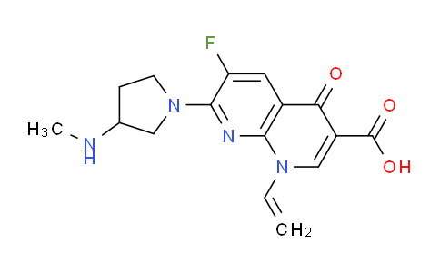 CAS No. 84424-13-5, 6-Fluoro-7-(3-(methylamino)pyrrolidin-1-yl)-4-oxo-1-vinyl-1,4-dihydro-1,8-naphthyridine-3-carboxylic acid