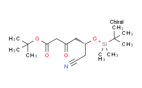 CAS No. 125971-92-8, Hexanoic acid, 6-cyano-5-[[(1,1-dimethylethyl)dimethylsilyl]oxy]-3-oxo-, 1,1-dimethylethyl ester, (R)- (9CI)