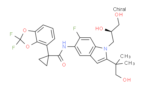 CAS No. 1419101-35-1, 1-(2,2-difluoro-2H-1,3-benzodioxol-4-yl)-N-{1-[(2R)-2,3-dihydroxypropyl]-6-fluoro-2-(1-hydroxy-2-methylpropan-2-yl)-1H-indol-5-yl}cyclopropane-1-carboxamide