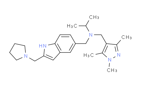 CAS No. 880360-96-3, N-((2-(pyrrolidin-1-ylmethyl)-1H-indol-5-yl)methyl)-N-((1,3,5-trimethyl-1H-pyrazol-4-yl)methyl)propan-2-amine