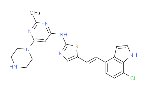 CAS No. 936845-71-5, (E)-5-(2-(7-chloro-1H-indol-4-yl)vinyl)-N-(2-methyl-6-(piperazin-1-yl)pyrimidin-4-yl)thiazol-2-amine