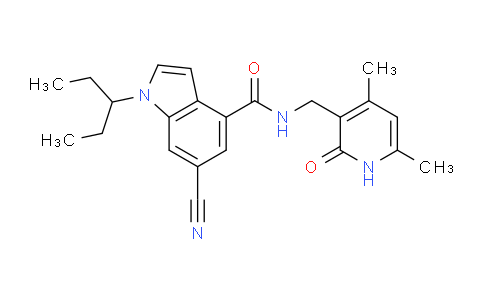 CAS No. 1418308-27-6, 6-cyano-N-((4,6-dimethyl-2-oxo-1,2-dihydropyridin-3-yl)methyl)-1-(pentan-3-yl)-1H-indole-4-carboxamide