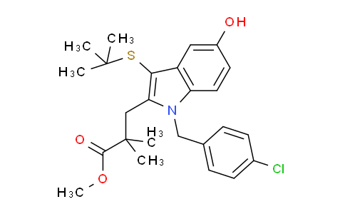 CAS No. 136694-17-2, methyl 3-(3-(tert-butylthio)-1-(4-chlorobenzyl)-5-hydroxy-1H-indol-2-yl)-2,2-dimethylpropanoate
