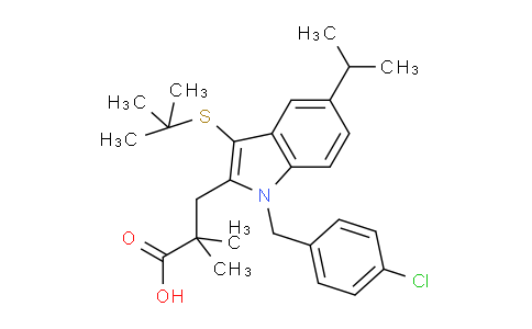 CAS No. 118414-82-7, 3-(3-(tert-butylthio)-1-(4-chlorobenzyl)-5-isopropyl-1H-indol-2-yl)-2,2-dimethylpropanoic acid